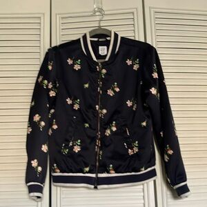 GAP Kids Girls bomber jacket with flowers. Size XXL Regular. Navy blue